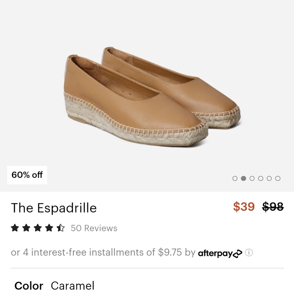ISO everlane the espadrille in caramel